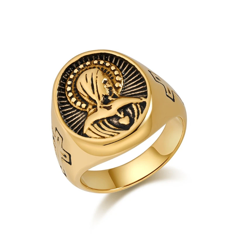 Virgin Mary Cross Ring Stainless Steel Punk Style Male Personality Versatile Fashion Rings Boutique Jewelry - Image 2