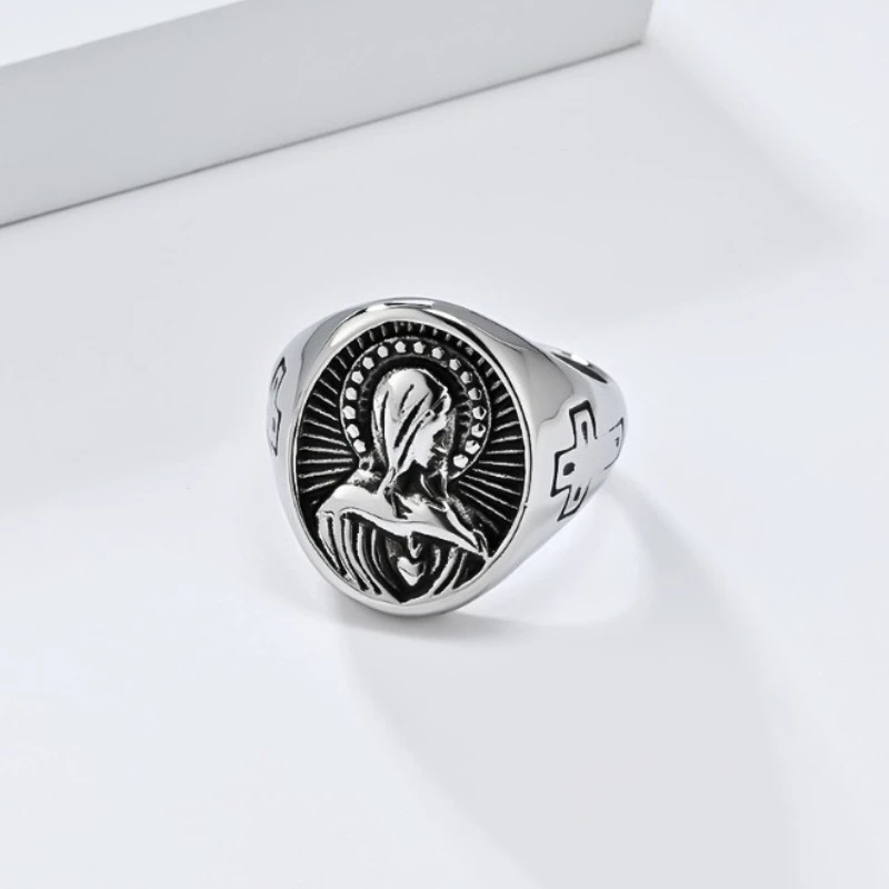 Virgin Mary Cross Ring Stainless Steel Punk Style Male Personality Versatile Fashion Rings Boutique Jewelry - Image 5